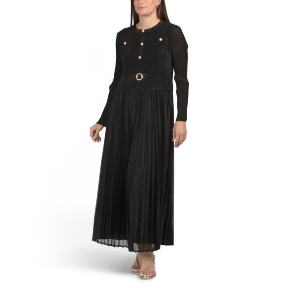 NANCY YANG Black Twofer Pleated Maxi Dress - Picture 1 of 2
